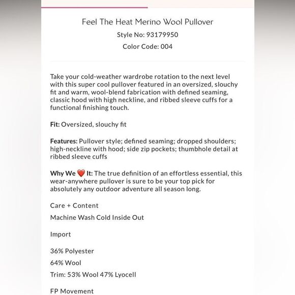 Free People FP Movement Feel the Heat Merino Hoodie Pullover Heather Grey Combo - Picture 4 of 7